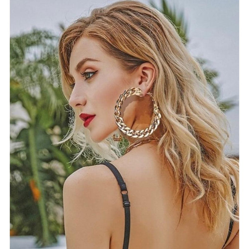 Glam Jewellery Gold Plated Metal Look Chain Oversized Hoop Earrings