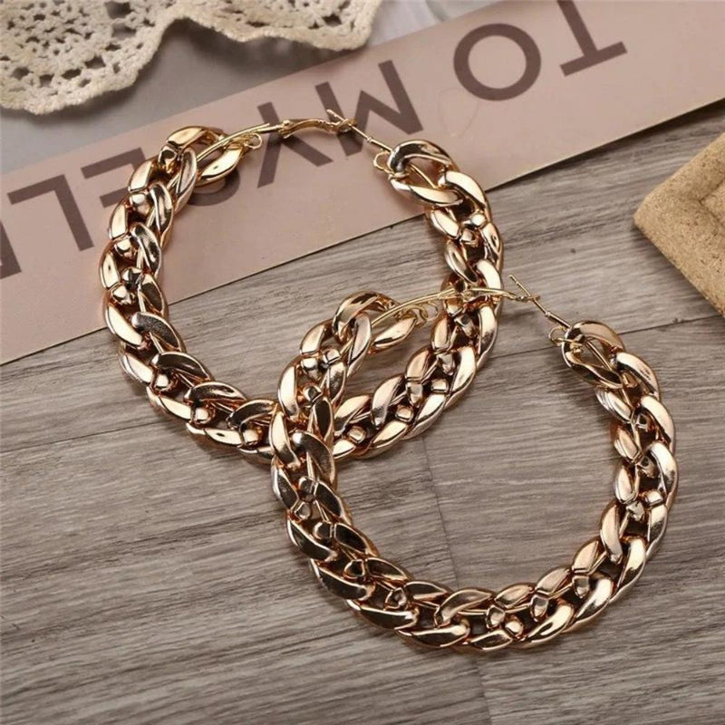 Glam Jewellery Gold Plated Metal Look Chain Oversized Hoop Earrings