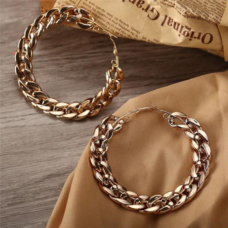 Glam Jewellery Gold Plated Metal Look Chain Oversized Hoop Earrings