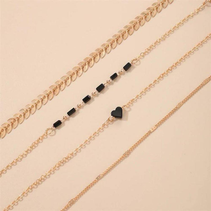 Glam Jewellery 4 Pcs Set Bohemian Style Black Stone Chain Link Stacked Bracelet