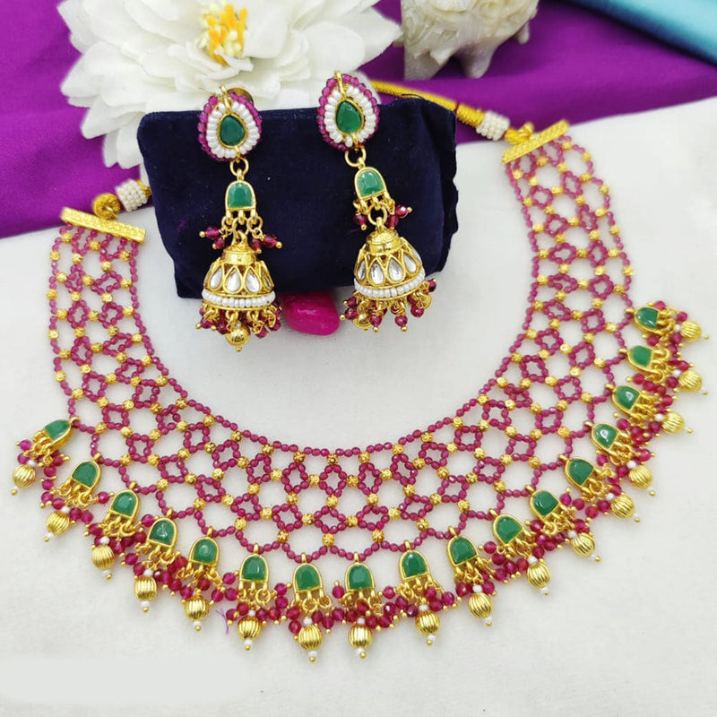 Fancyla Gold Plated Kundan Stone And Pearls Necklace Set