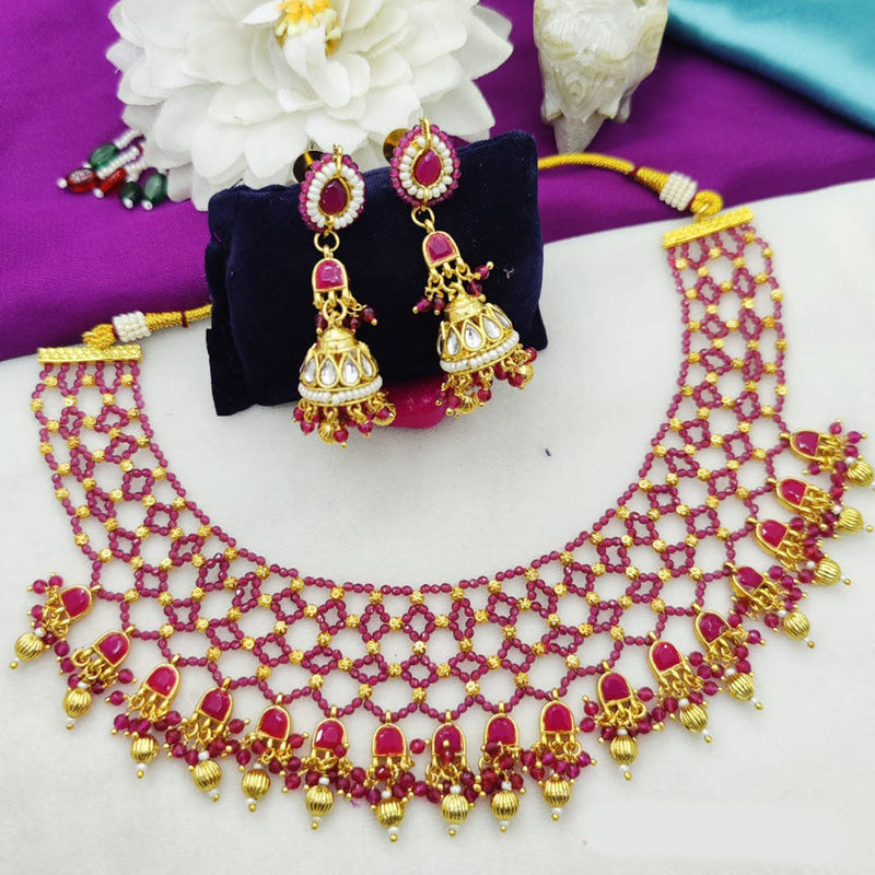 Fancyla Gold Plated Kundan Stone And Pearls Necklace Set