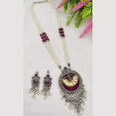 Fancyla 2 Tone Plated Kundan Stone And Pearls Long Necklace Set