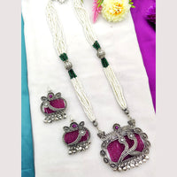 Fancyla Oxidised Plated Pota Stone And Pearls Long Necklace Set