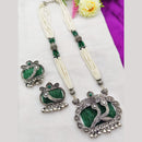 Fancyla Oxidised Plated Pota Stone And Pearls Long Necklace Set