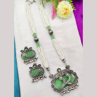 Fancyla Oxidised Plated Pota Stone And Pearls Long Necklace Set