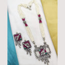 Fancyla Oxidised Plated Pota Stone And Pearls Long Necklace Set