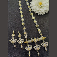 Fancyla 2 Tone Plated Pota Stone And Pearls Long Necklace Set