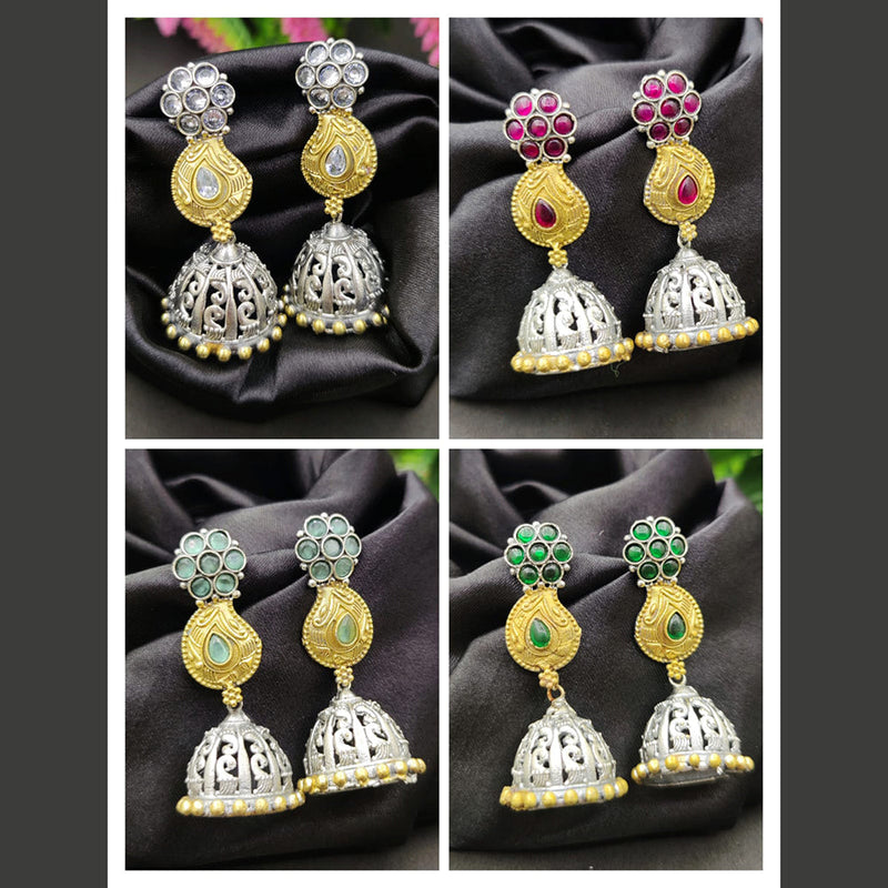 Fancyla 2 Tone Plated Pota Stone Jhumki Earrings