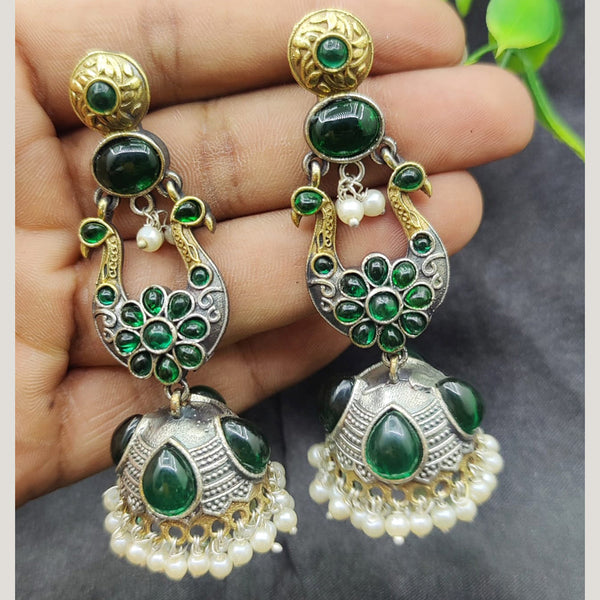 Fancyla 2 Tone Plated Pota Stone Jhumki Earrings