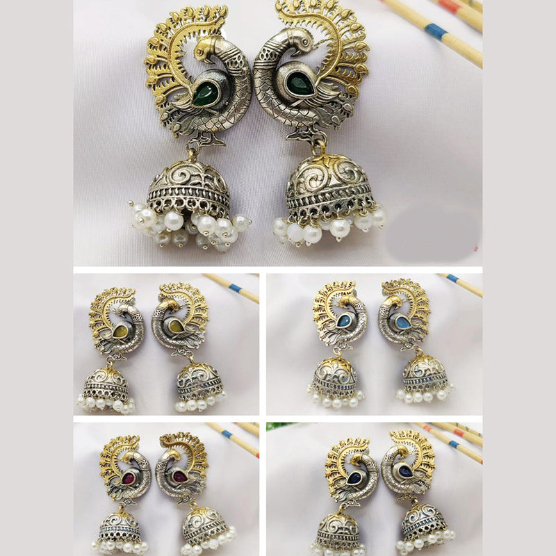 Fancyla 2 Tone Plated Pota Stone Jhumki Earrings