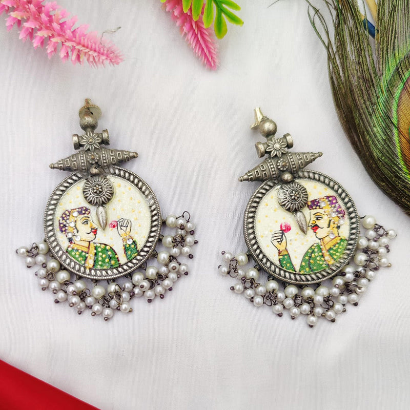 Fancyla Oxidised Plated Maharaja Style Pearls Dangler Earrings