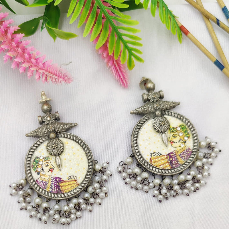 Fancyla Oxidised Plated Maharaja Style Pearls Dangler Earrings