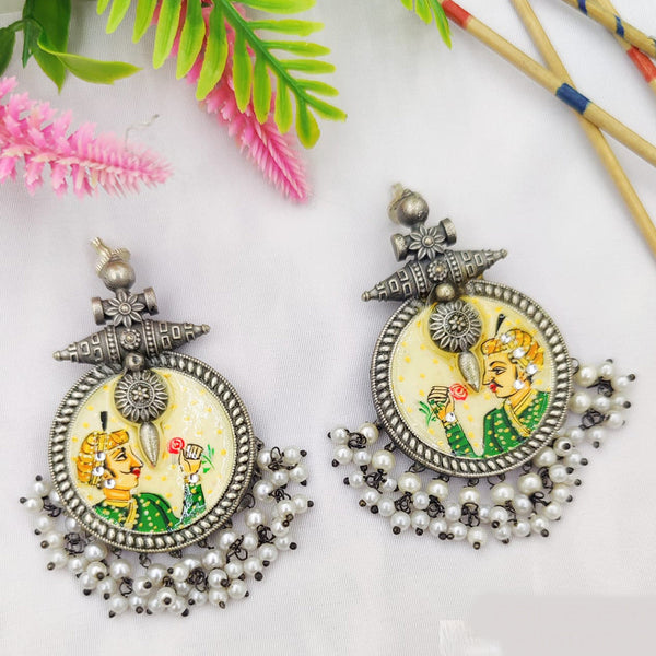 Fancyla Oxidised Plated Maharaja Style Pearls Dangler Earrings