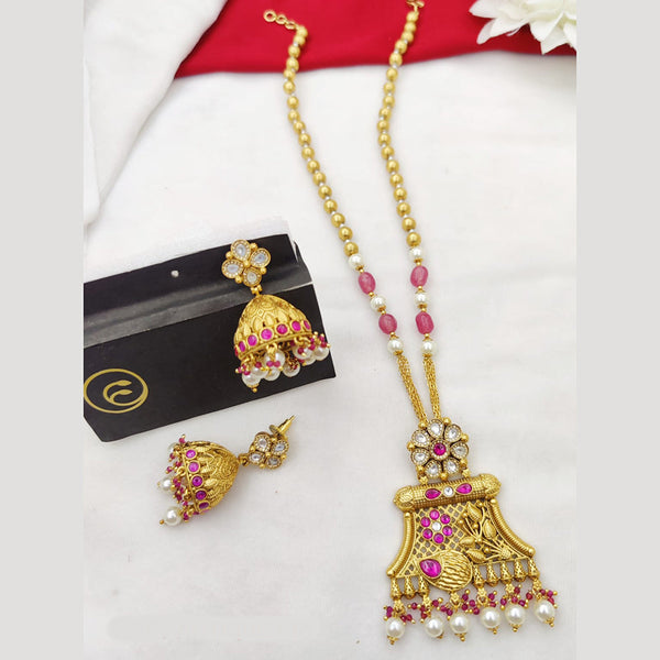 Fancyla Gold Plated Kundan Stone And Pearls Long Necklace Set