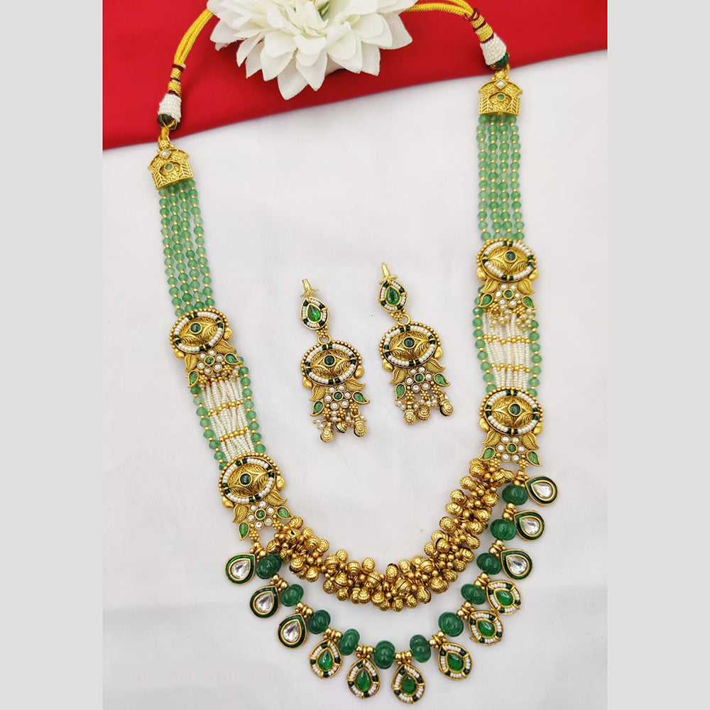 Fancyla Gold Plated Kundan Stone And Pearls Long Necklace Set