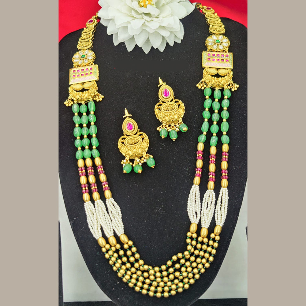 Fancyla Gold Plated Kundan Stone And Pearls Multi Layer Long Necklace Set