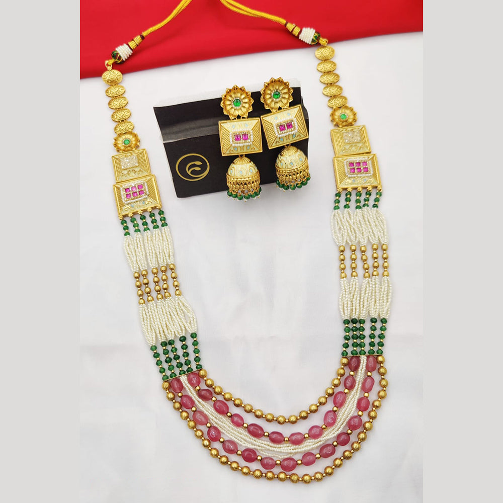 Fancyla Gold Plated Kundan Stone And Pearls Multi Layer Long Necklace Set