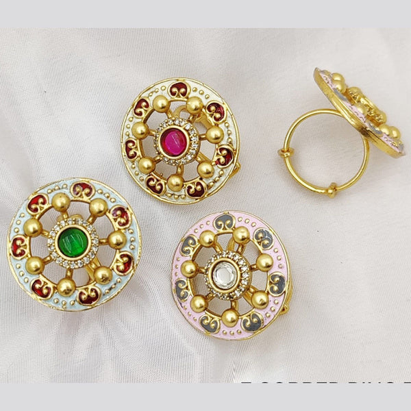 Fancyla Gold Plated Kundan Stone And Meenakari Rings