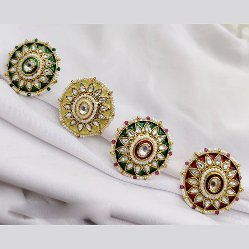 Fancyla Gold Plated Kundan Stone And Meenakari Rings