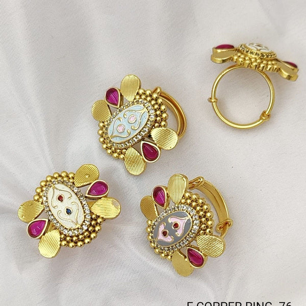 Fancyla Gold Plated Kundan Stone And Meenakari Rings