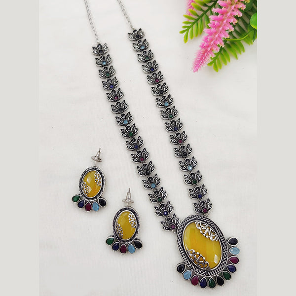 Fancyla Oxidised Plated Pota Stone Necklace Set