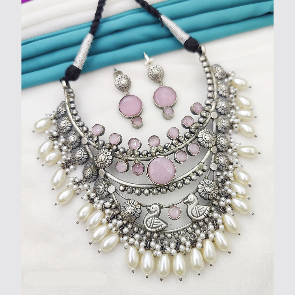 Fancyla Oxidised Plated Pota Stone Necklace Set