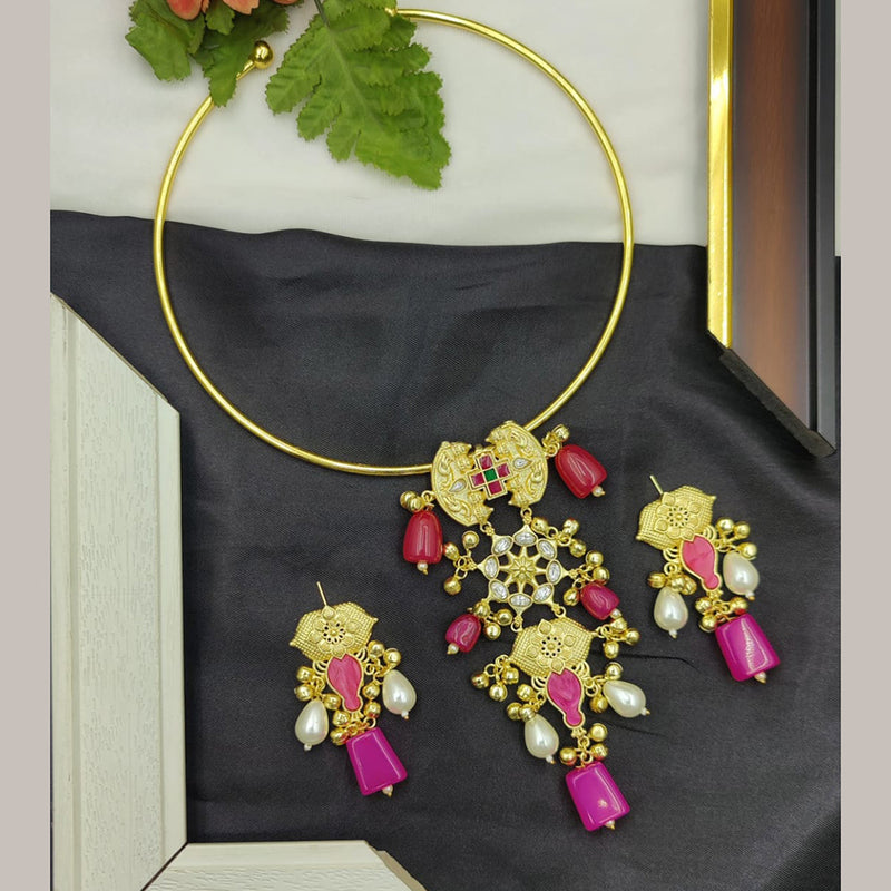 Fancyla Gold Plated Kundan Stone And Beads Necklace Set