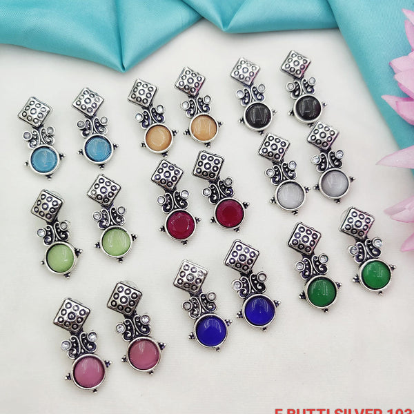 Fancyla Oxidised Plated Pota Stone Dangler Earrings (Assorted Color)