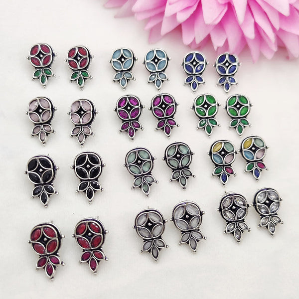 Fancyla Oxidised Plated Pota Stone Dangler Earrings (Assorted Color)