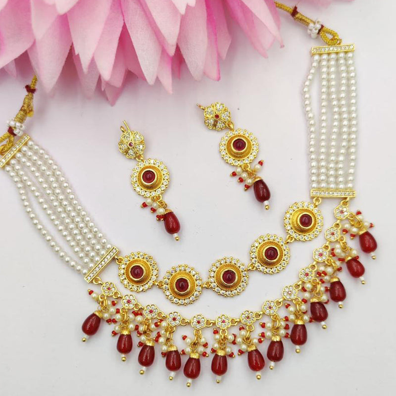 Fancyla Gold Plated Austrian Stone Pearl And Beads Necklace Set