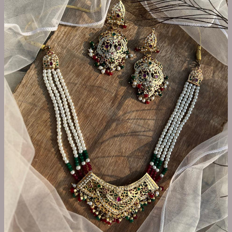 Everlasting Jadau Gold Plated Pearl Jadau Necklace Set