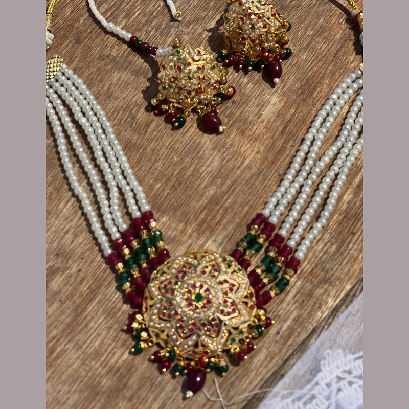 Everlasting Jadau Gold Plated Pearl Jadau Necklace Set