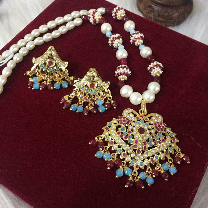 Everlasting Jadau Gold Plated Pearl Jadau Long Necklace Set