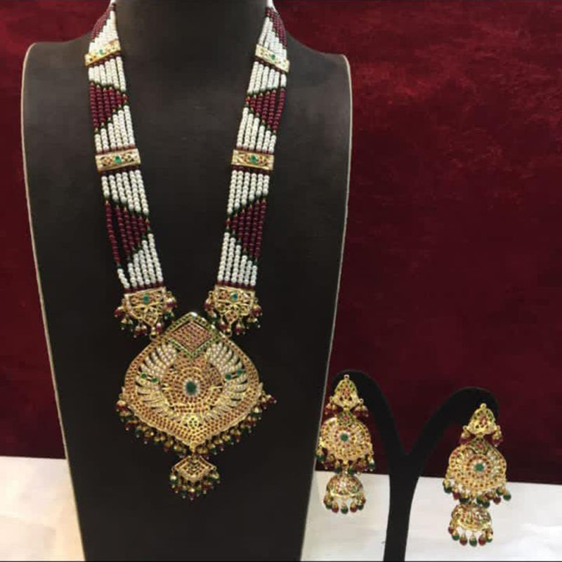 Everlasting Jadau Gold Plated Pearl Jadau Long Necklace Set