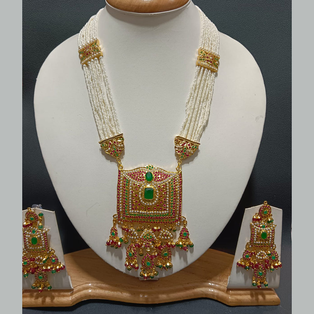 Everlasting Jadau Gold Plated Pearl Jadau Long Necklace Set