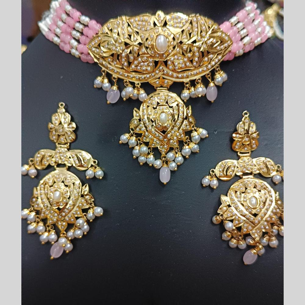 Everlasting Jadau Gold Plated Pota Stone Necklace Set