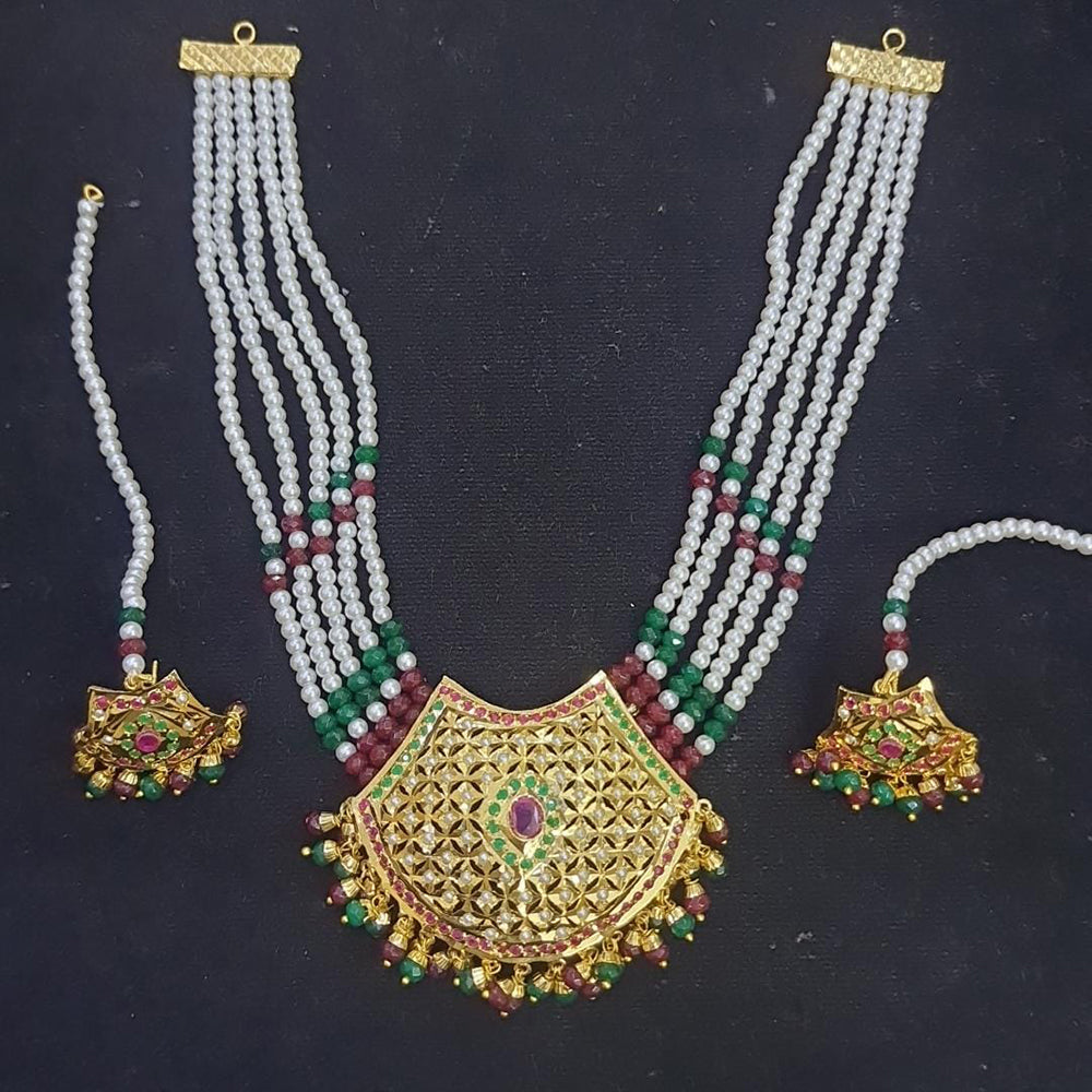 Everlasting Jadau Gold Plated Pota Stone Pearl Necklace Set