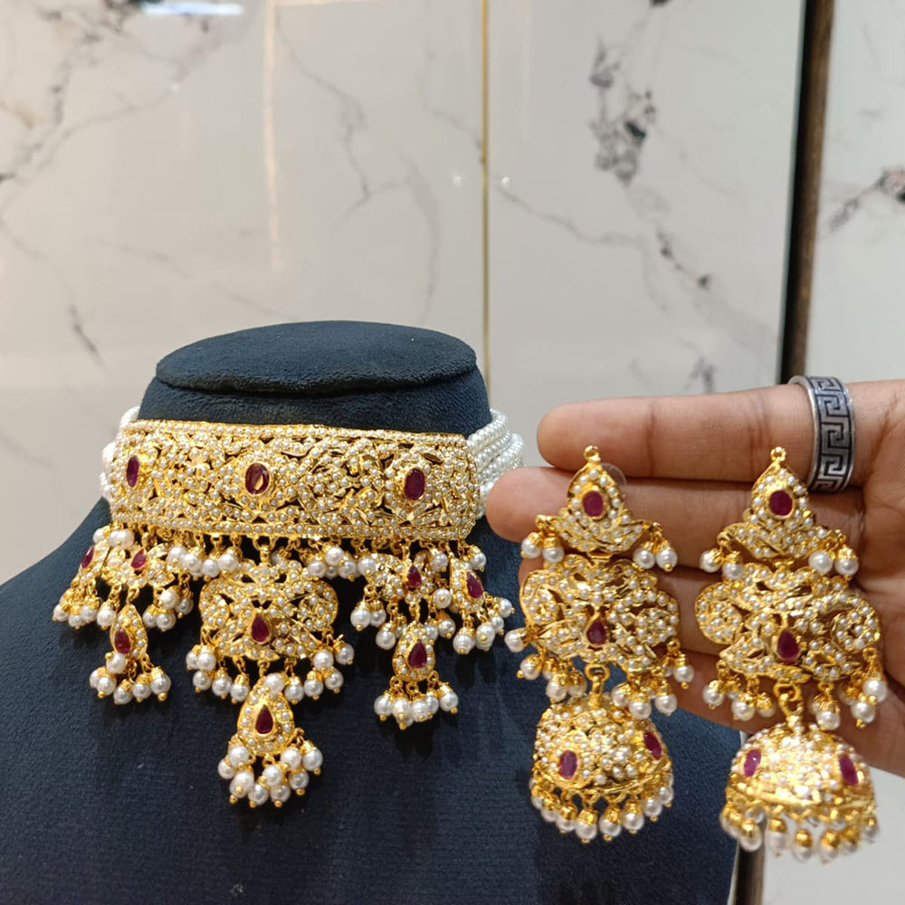 Everlasting Jadau Gold Plated Pearl And Beads Necklace Set