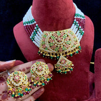 Everlasting Jadau Gold Plated Pearl And Beads Necklace Set