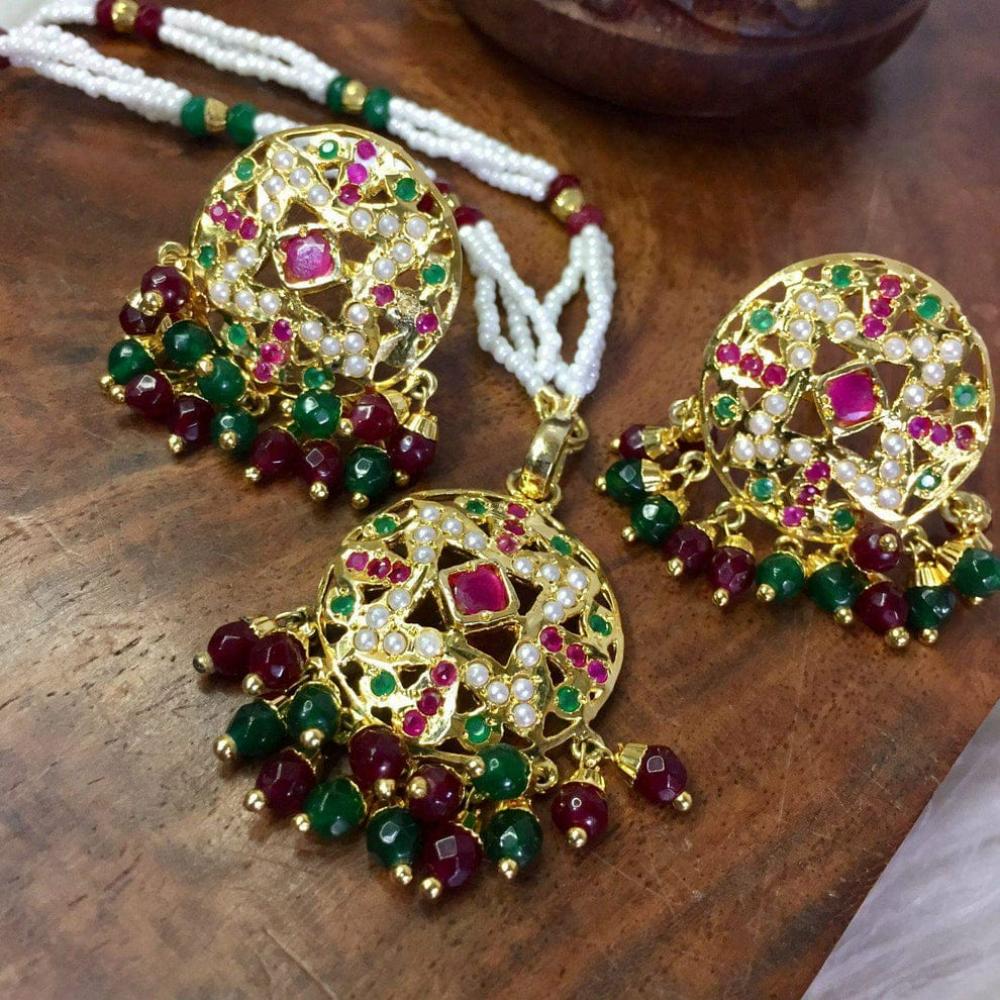Everlasting Jadau Traditional Pota Stone and Beads Necklace Set
