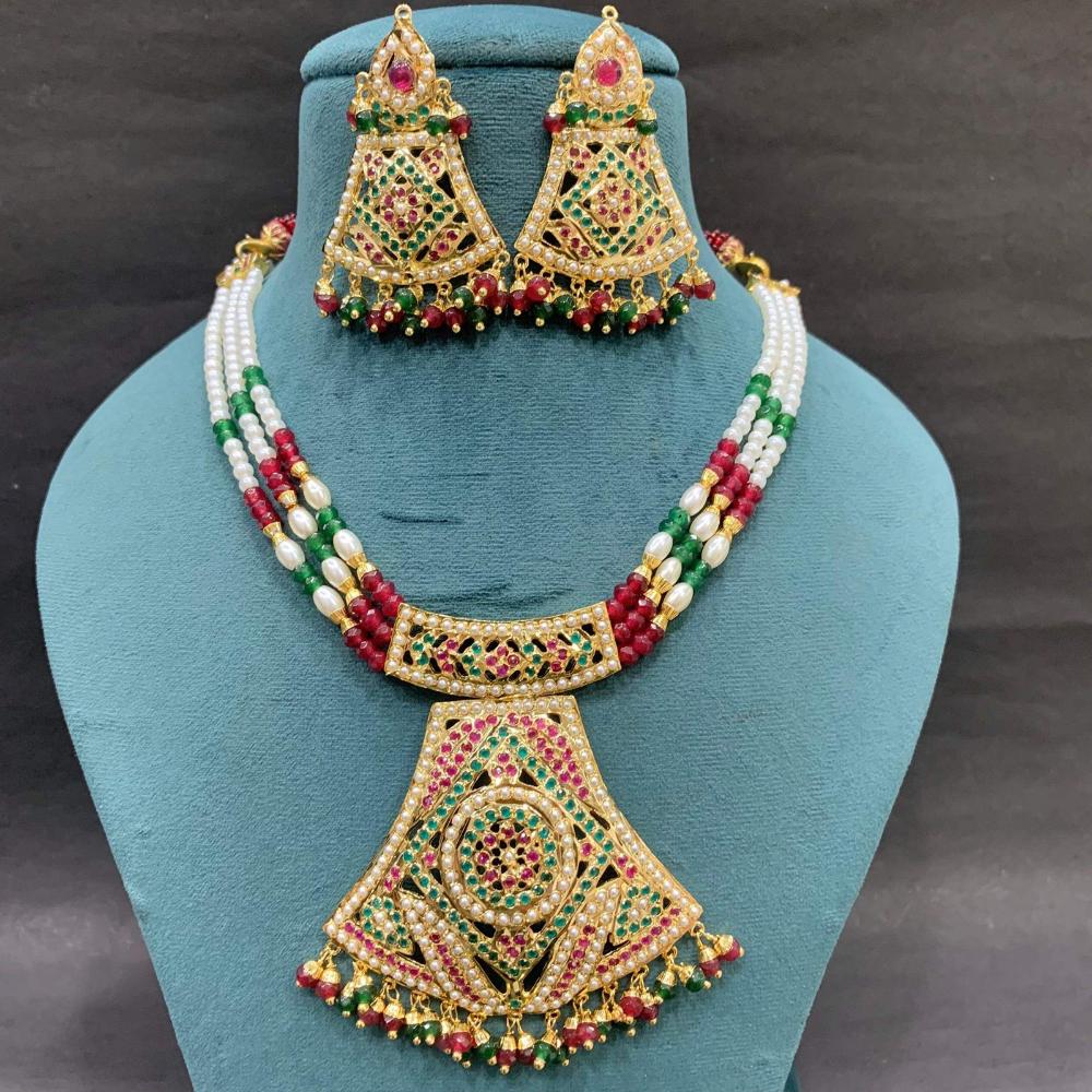 Everlasting Jadau Multistrand Beaded and Pota Stone Necklace Set