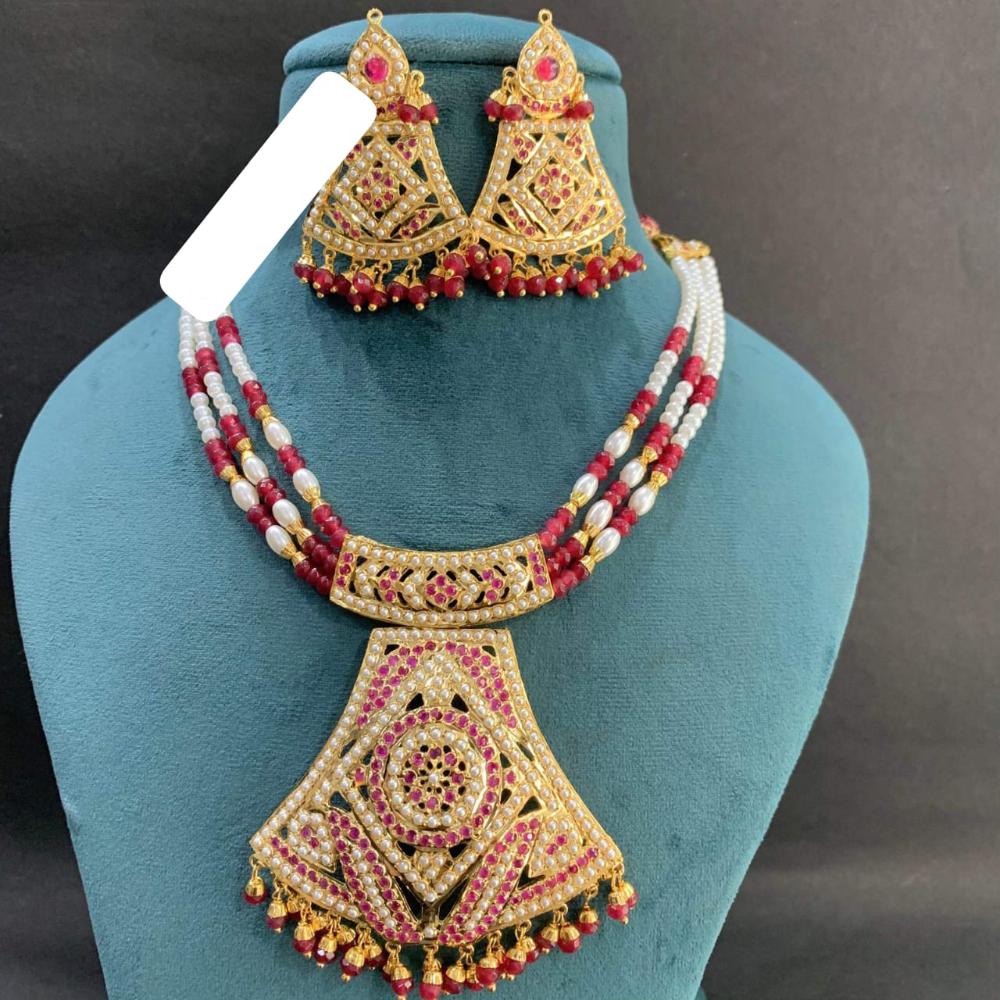 Everlasting Jadau Multistrand Beaded and Pota Stone Necklace Set
