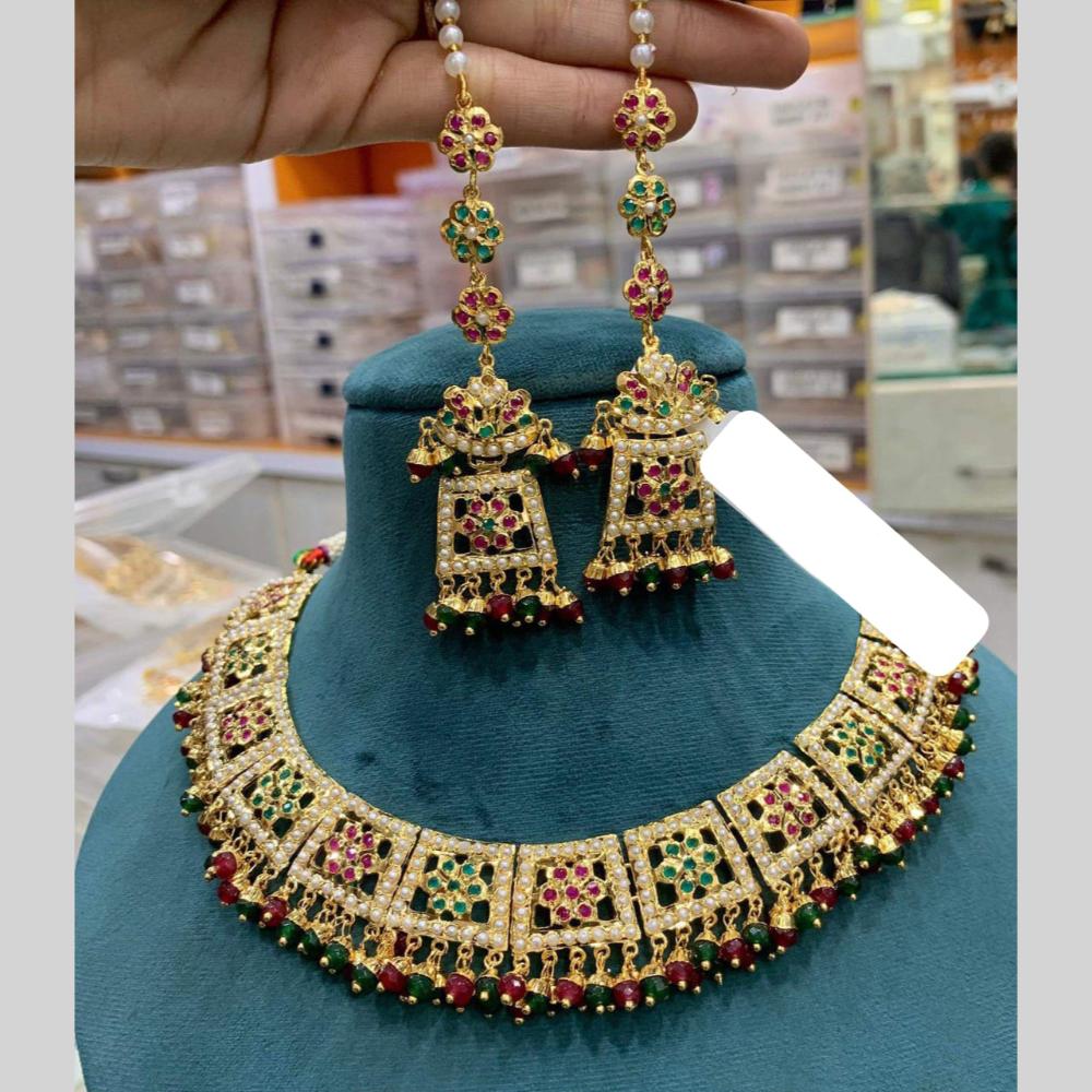 Everlasting Jadau Antique Pota Stone And Pearl Necklace Set