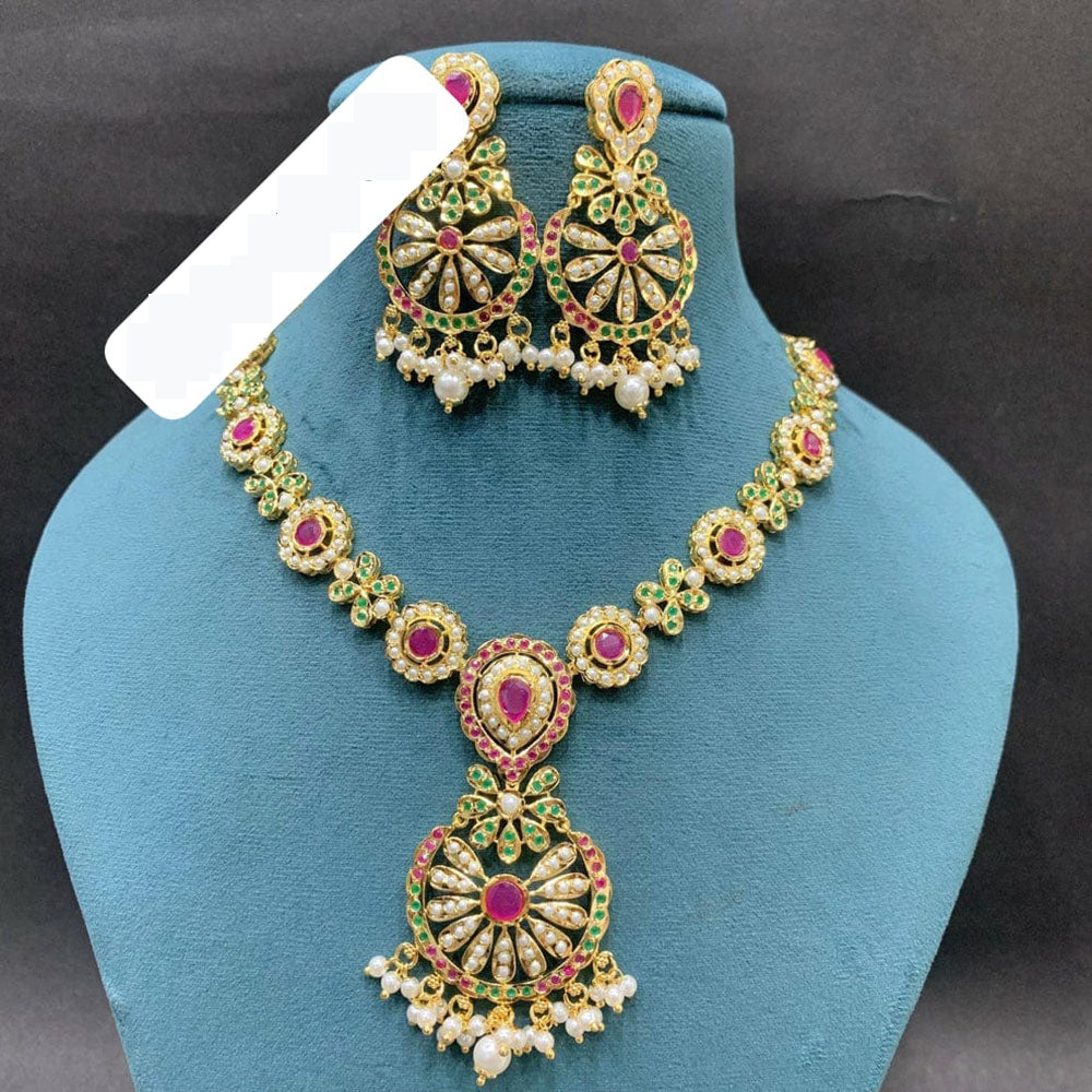 Everlasting Jadau Royal Pota Austrian Stone And Pearl Necklace Set