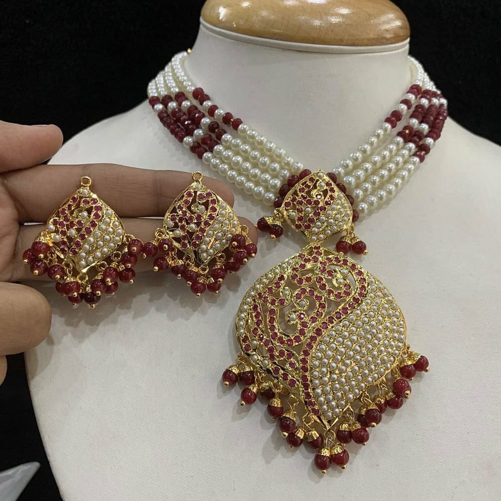 Everlasting Jadau Timeless Pota Stone And Pearl Necklace Set
