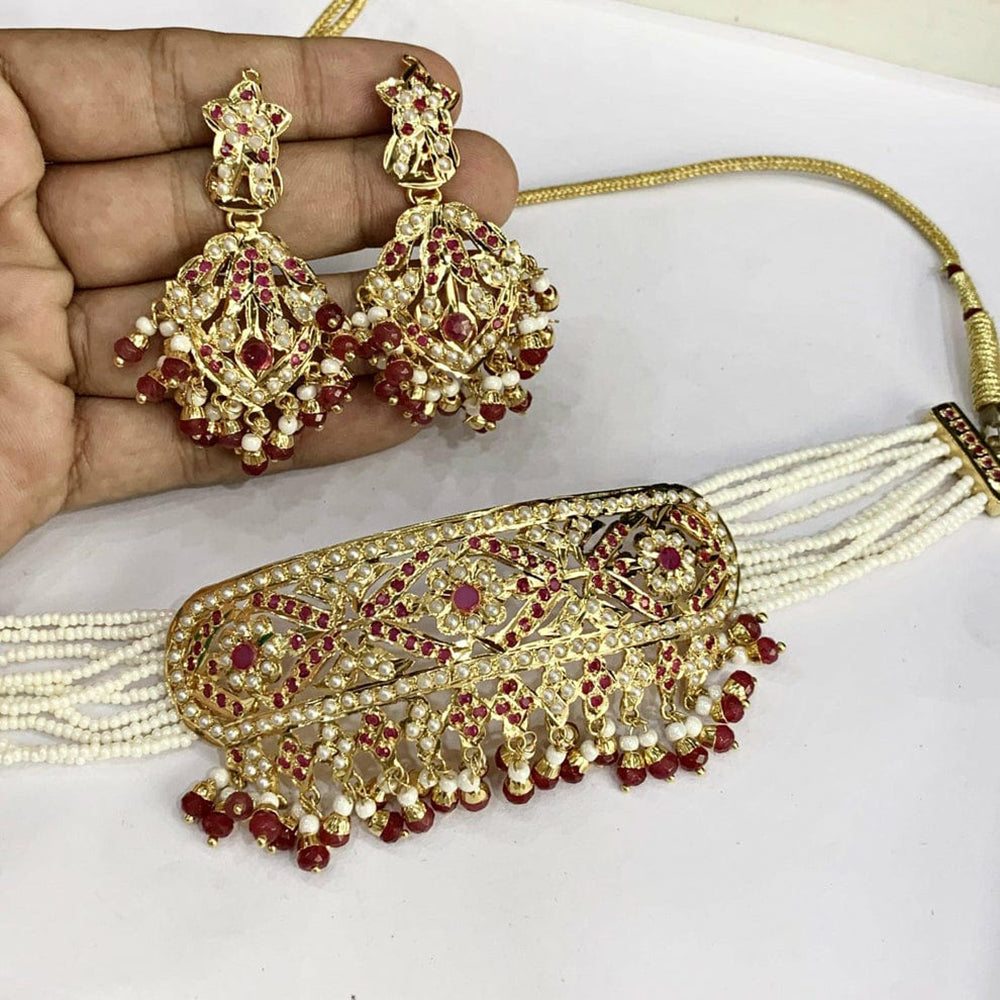 Everlasting Jadau Timeless Pota Stone And Pearl Choker Necklace Set