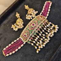 Everlasting Jadau Designer Pota Stone And Pearl Choker Necklace Set