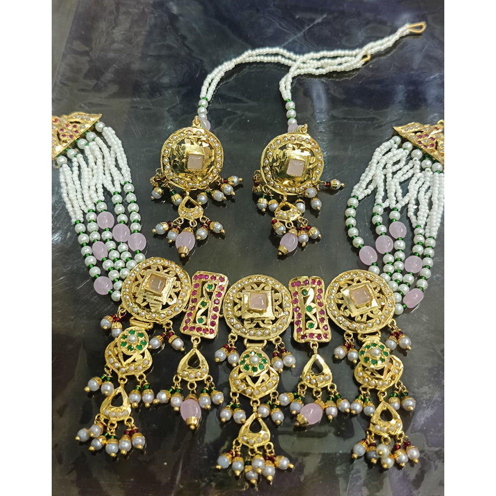 Everlasting Jadau Royal Pota Stone And Pearl Choker Necklace Set