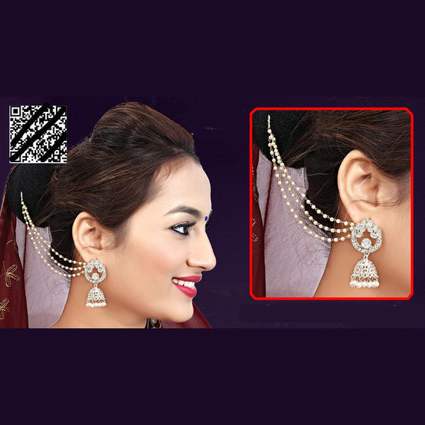 Abhinandan Kundan Stone And Pearl Kanchain Jhumki Earrings